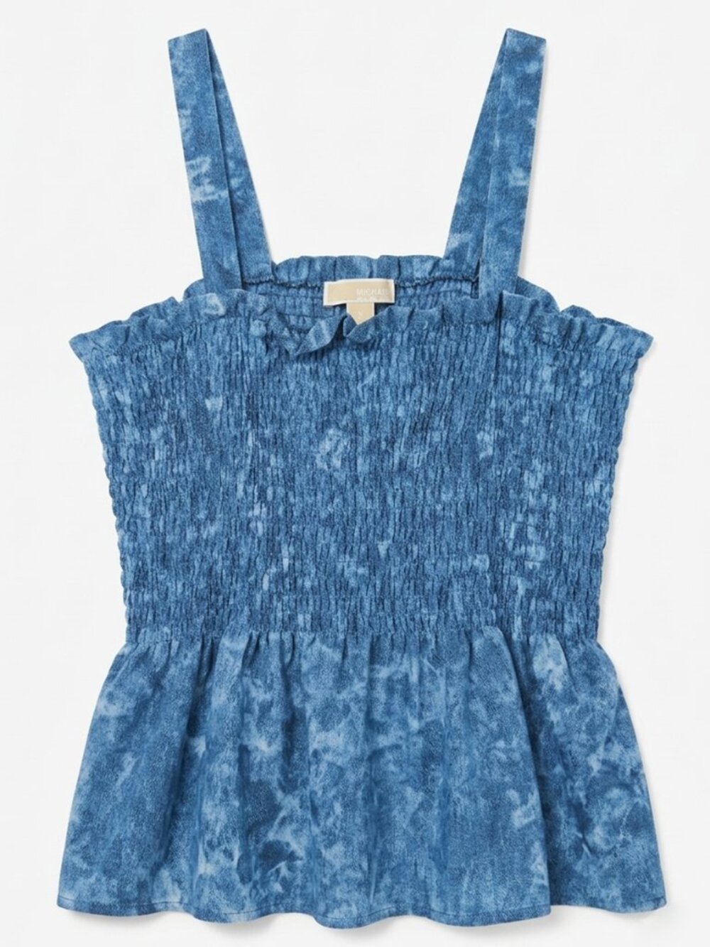 MICHAEL Michael Kors Blue Smocked Peplum Tank Top Acid Wash Tie Dye Medium M